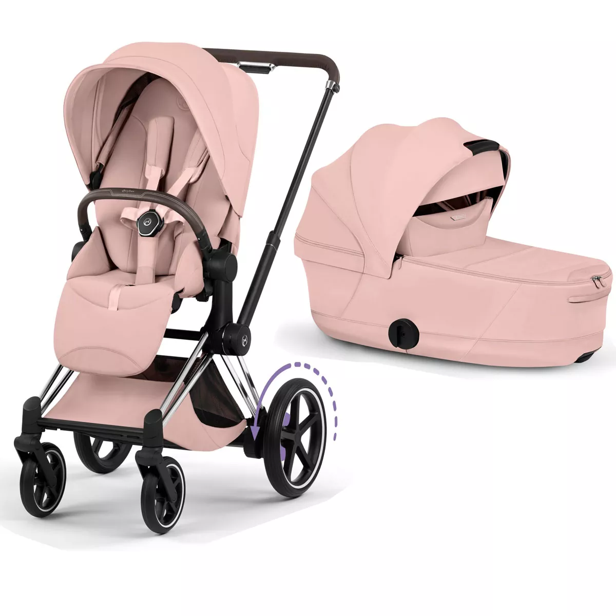cochecito de bebé Cybex e Priam Style Peach Pink chasis Chrome Brown