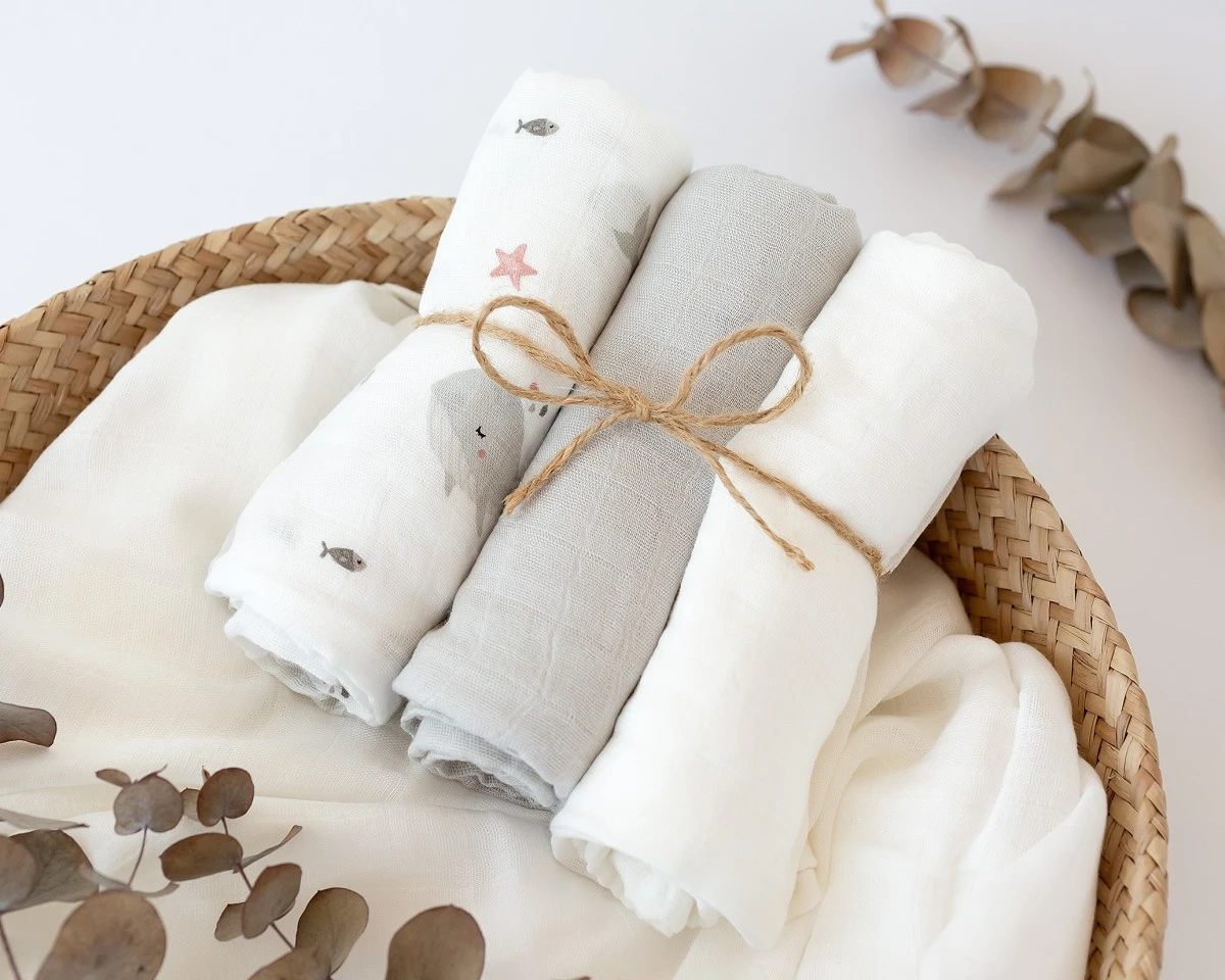 Set 3 Muselinas 70x70 cm Bambu Coceano Gris