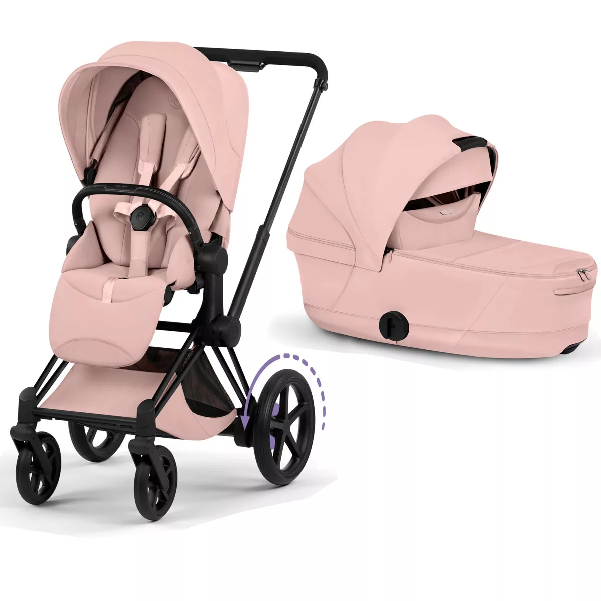 cochecito de bebé Cybex e Priam Style Peach Pink chasis Matt Black