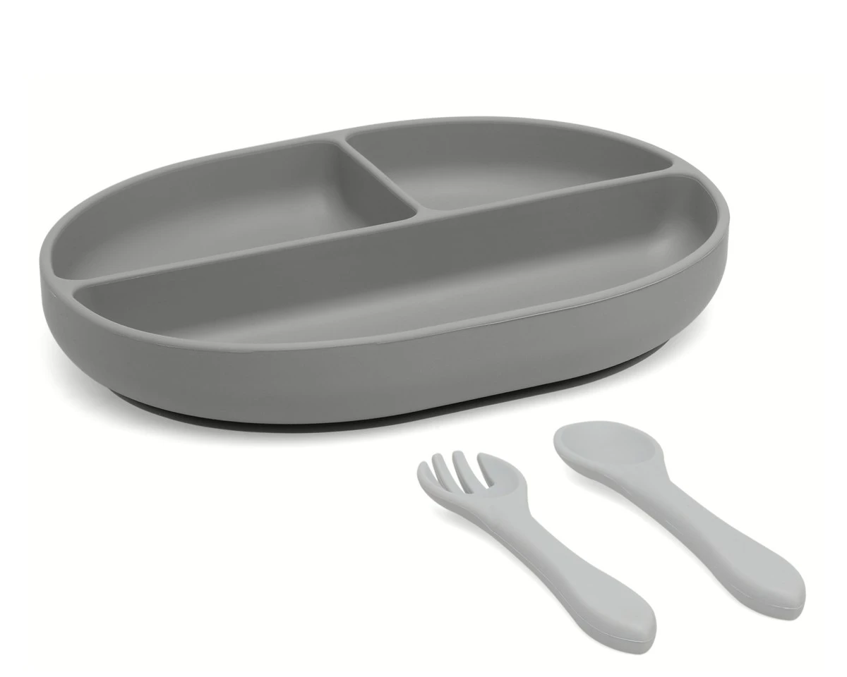 Vajilla Silicona 3 piezas Gris con ventosa