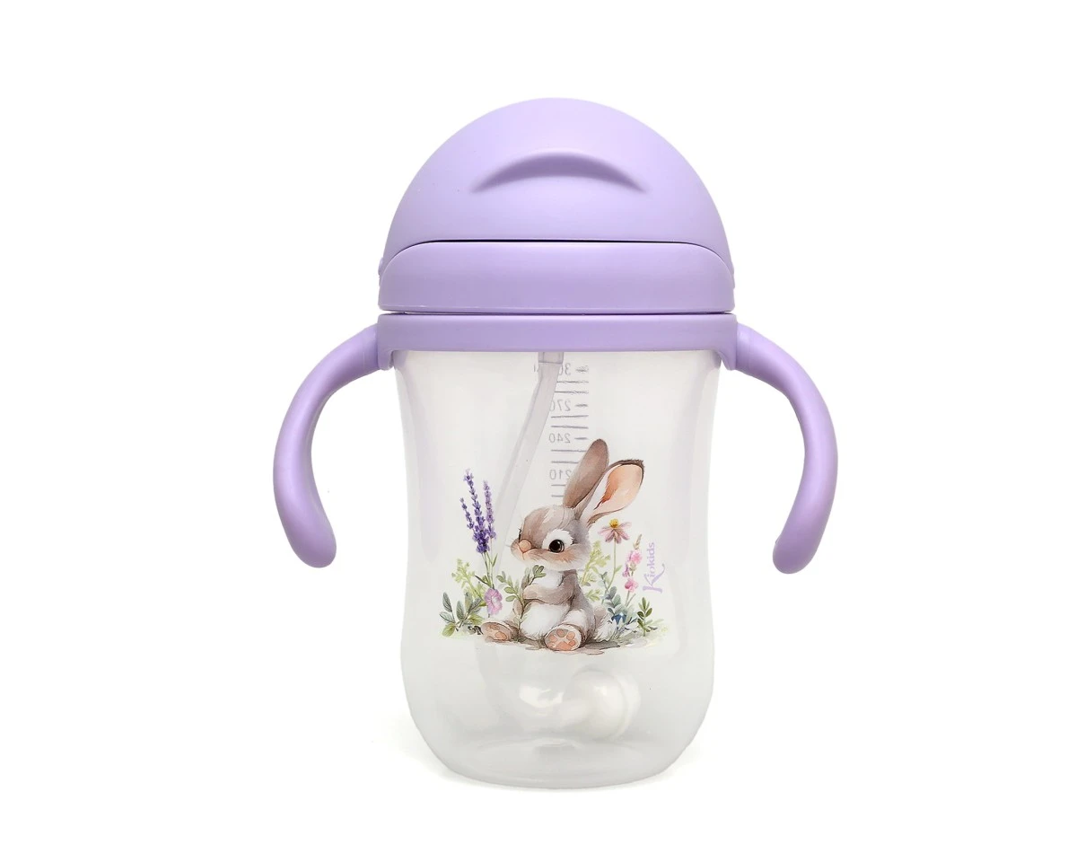 Taza de Aprendizaje 300 ml con Pajita y  Asas Conejo Lavanda