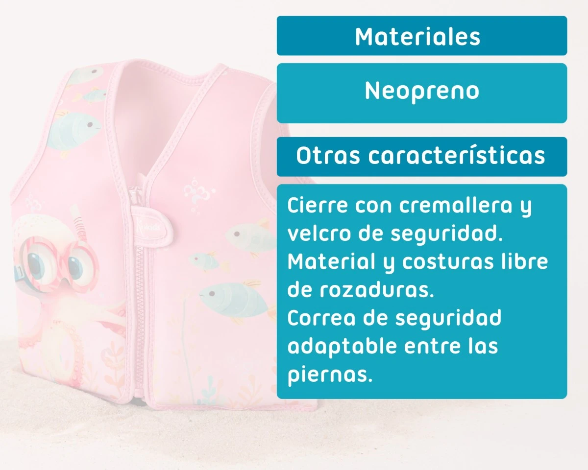 Chaleco Neopreno Flotación  Bebes y Niños de 2-3 años Rosa Kiokids 