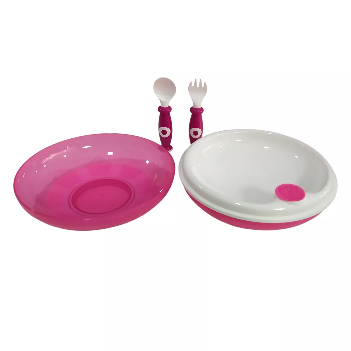 Vajilla 3 piezas con plato Termico con Ventosa , cuchara y tenedor de MS Rosa