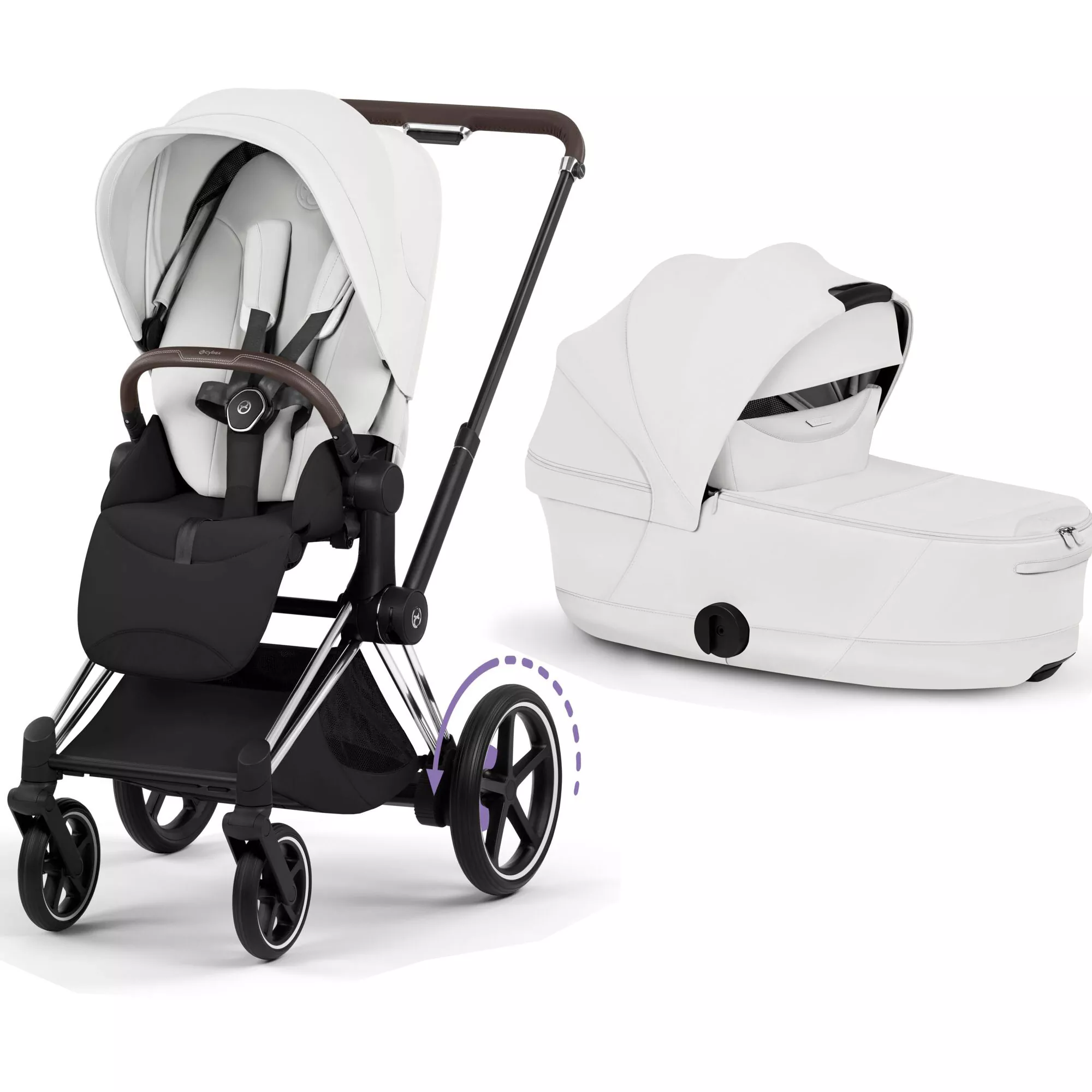 cochecito de bebé Cybex e Priam Style Off White chasis Chrome Brown