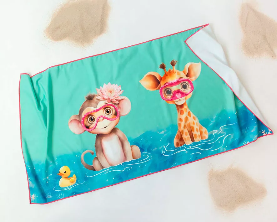 Toalla playa Microfibra Turquesa con Animales