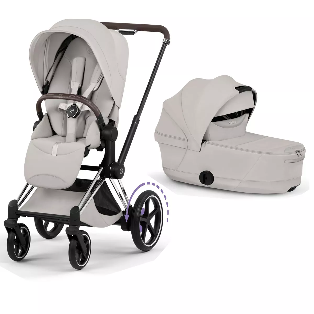 cochecito de bebé Cybex e Priam Style City Grey chasis Chrome Brown