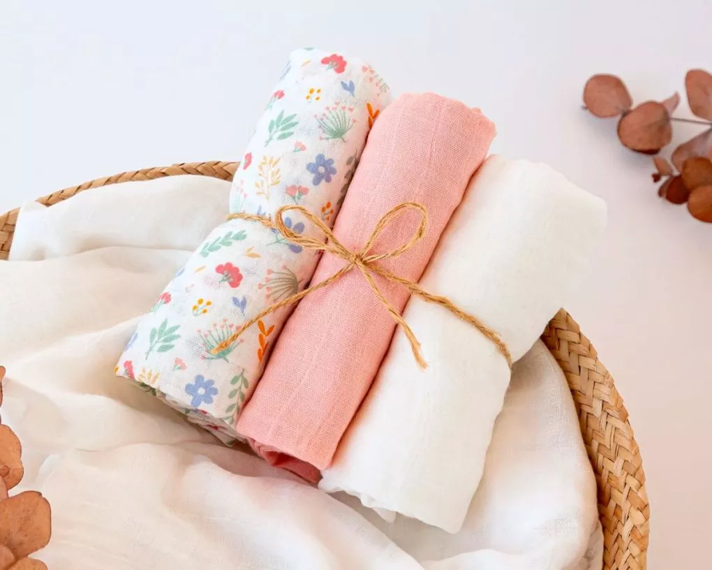 Set 3 Muselinas 70x70 cm Bambú Bebe Rosa