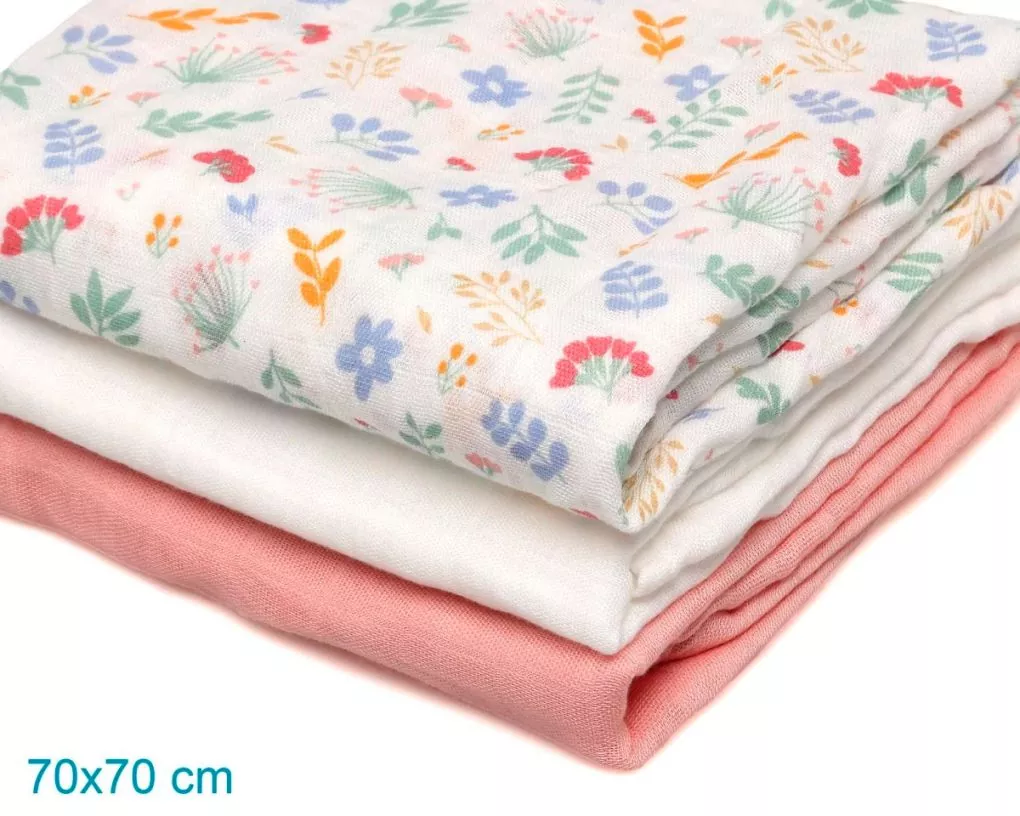 Set 3 Muselinas 70x70 cm Bambú Bebe Rosa