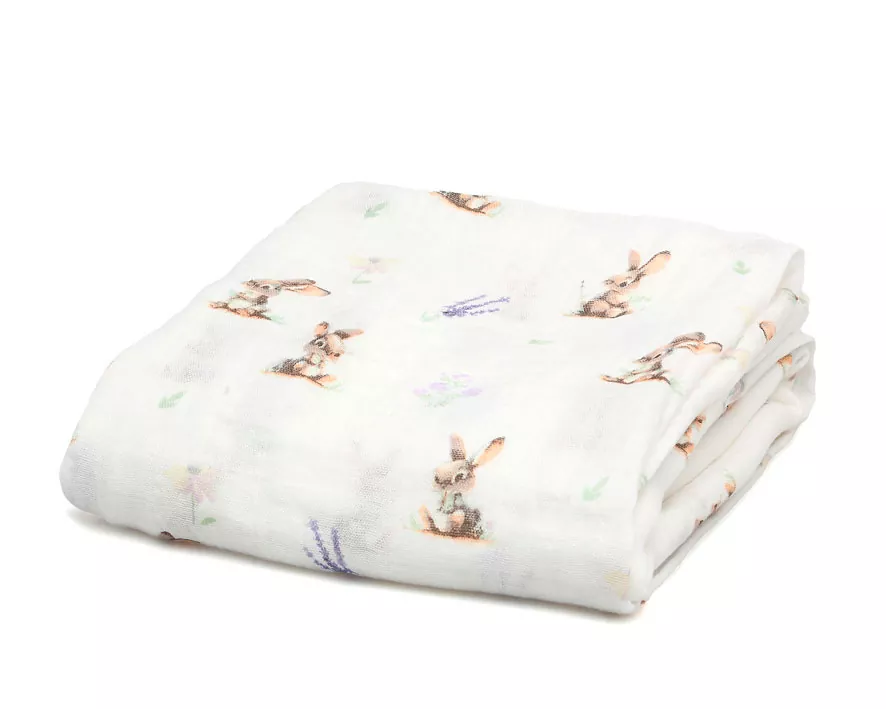 Muselina estampada Bambú 120-120 cm Conejito Lavanda