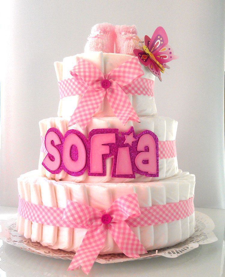 Como Hacer Tartas De Pañales Pastel De Pañales Para Niña : Tartas de pañales para el baby shower
